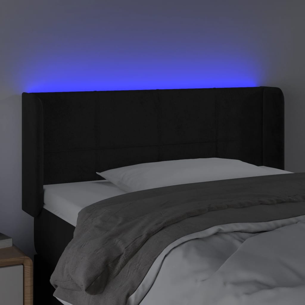 vidaXL Tăblie de pat cu LED, negru, 83x16x78/88 cm, catifea