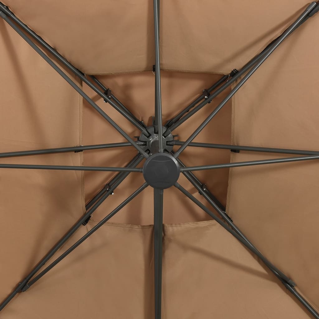 vidaXL Umbrelă suspendată cu înveliș dublu, gri taupe, 300x300 cm