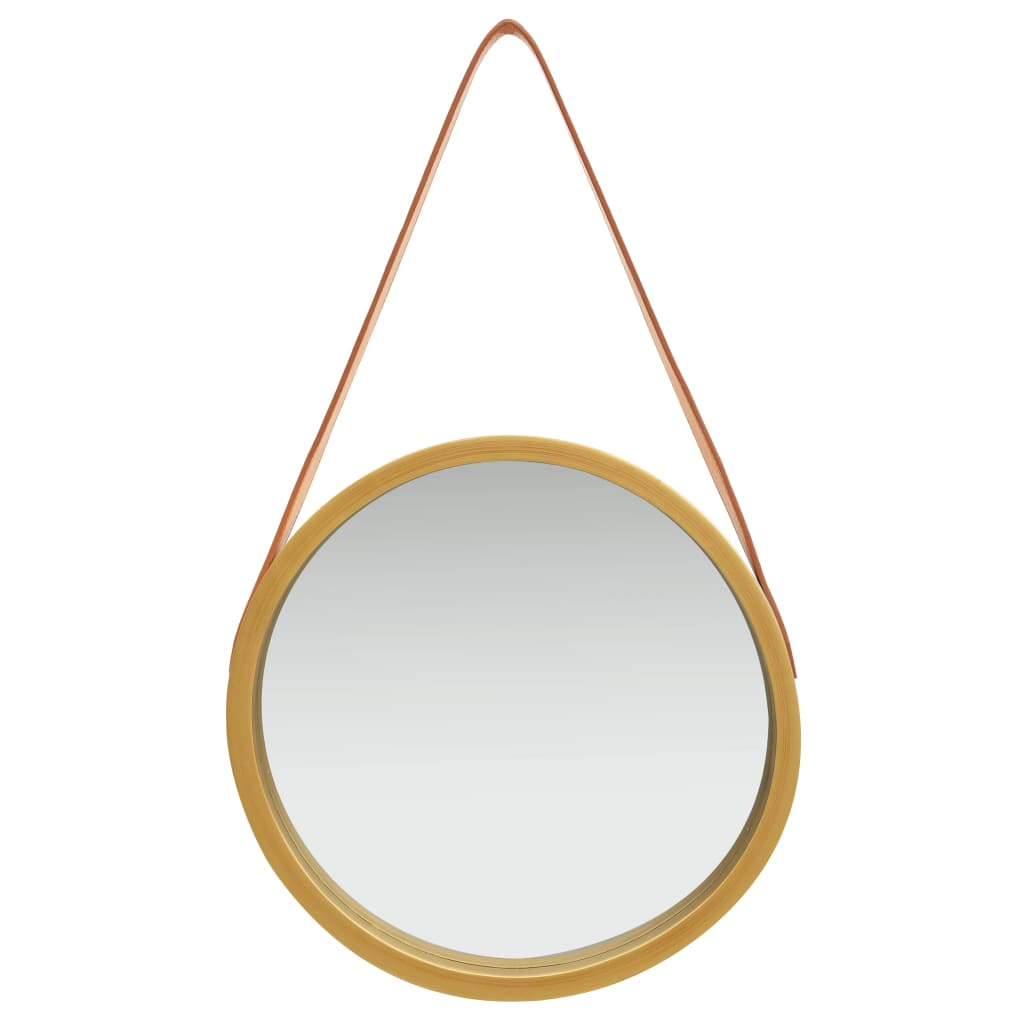 vidaXL Oglindă de perete cu o curea, 40 cm, auriu