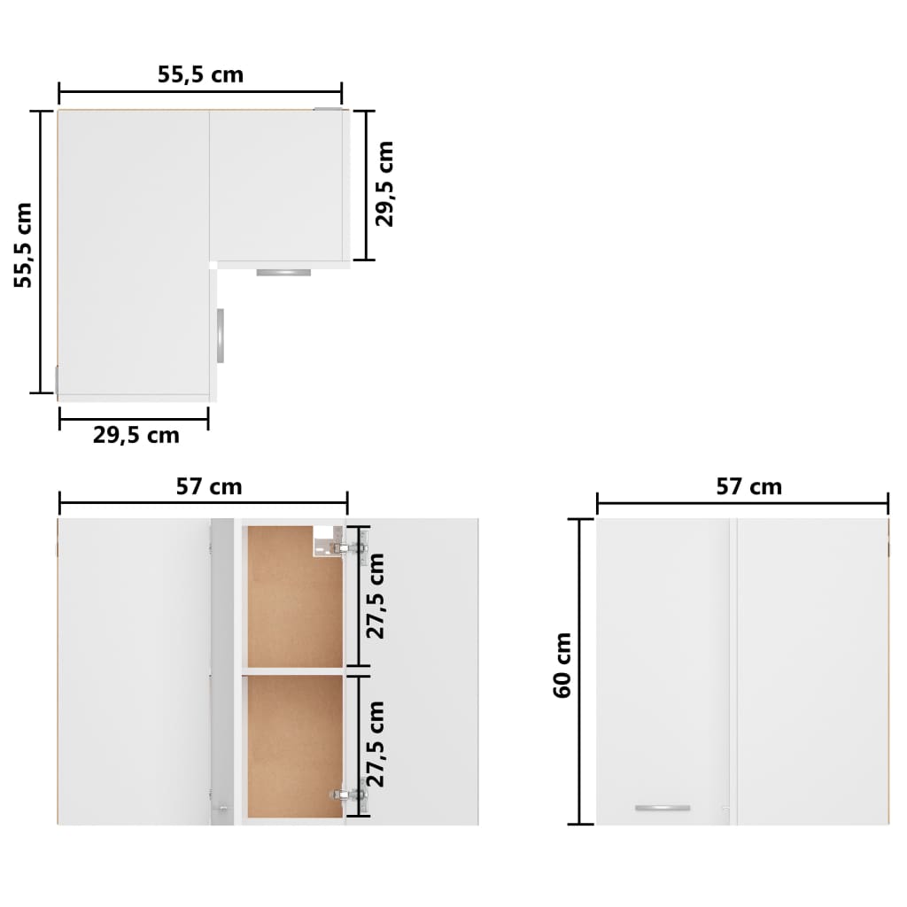 vidaXL Dulap suspendat de colț, alb, 57 x 57 x 60 cm, PAL
