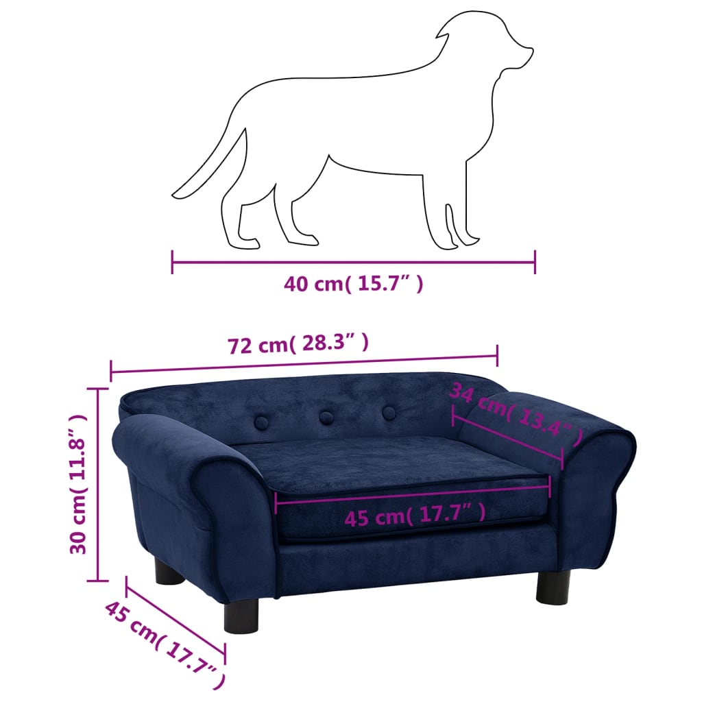 vidaXL Canapea pentru câini, albastru, 72x45x30 cm, pluș