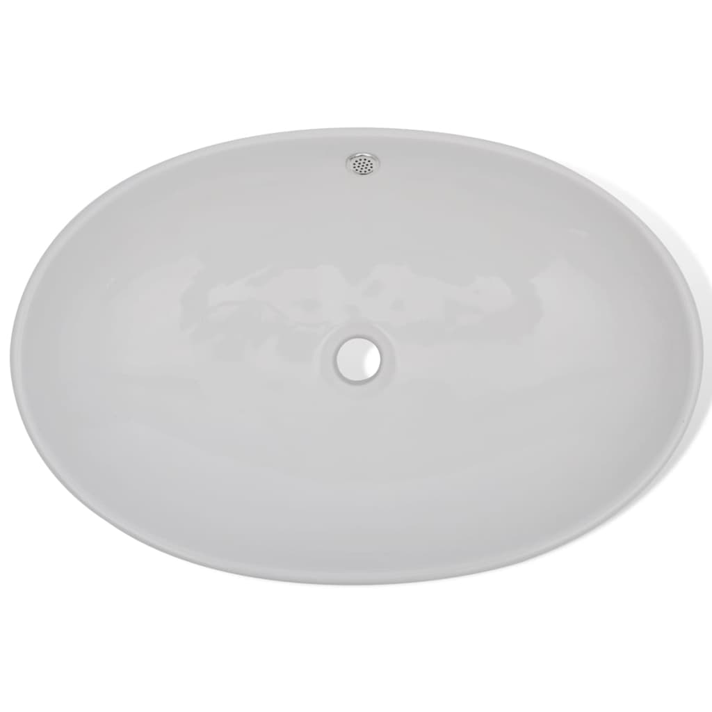 Chiuvetă ovală, cu preaplin, alb, 63,5 x 41,5 cm, ceramică de lux