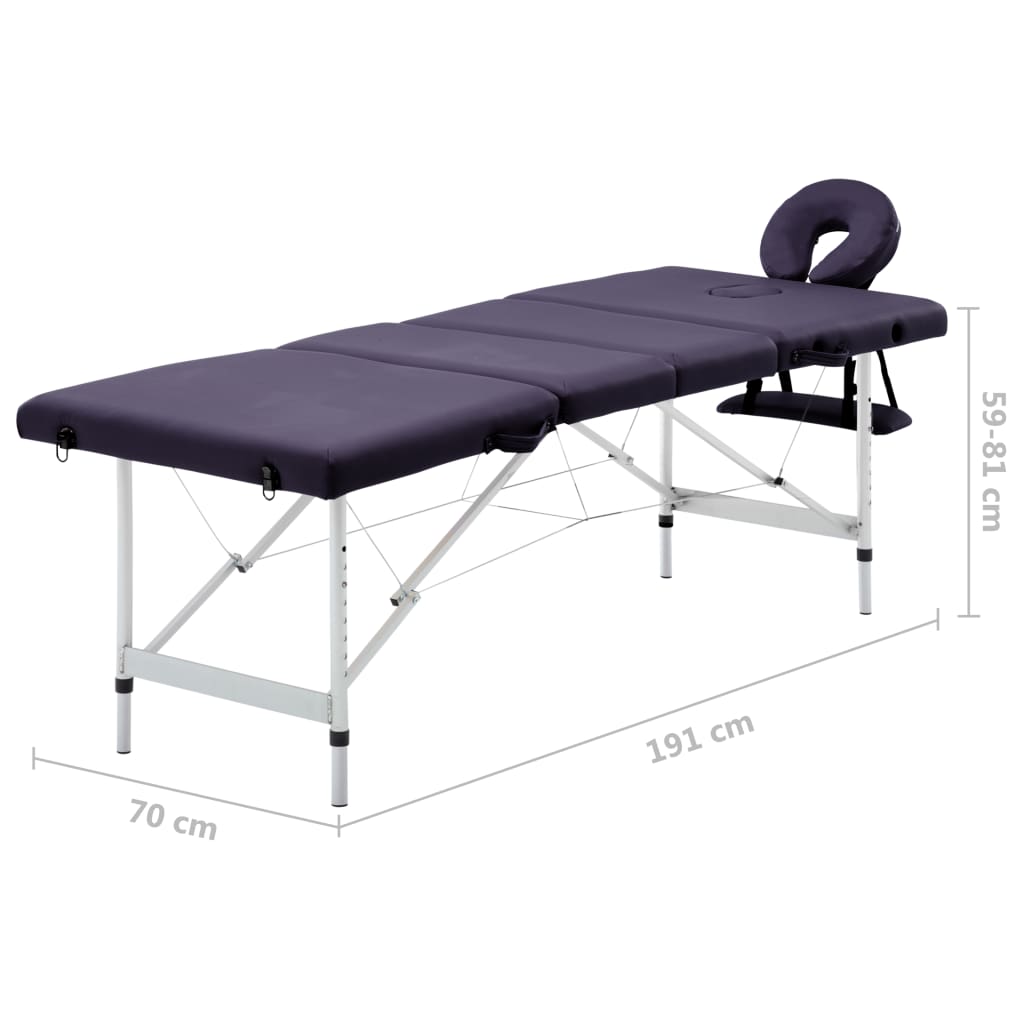 vidaXL Masă de masaj pliabilă cu 4 zone, violet, aluminiu