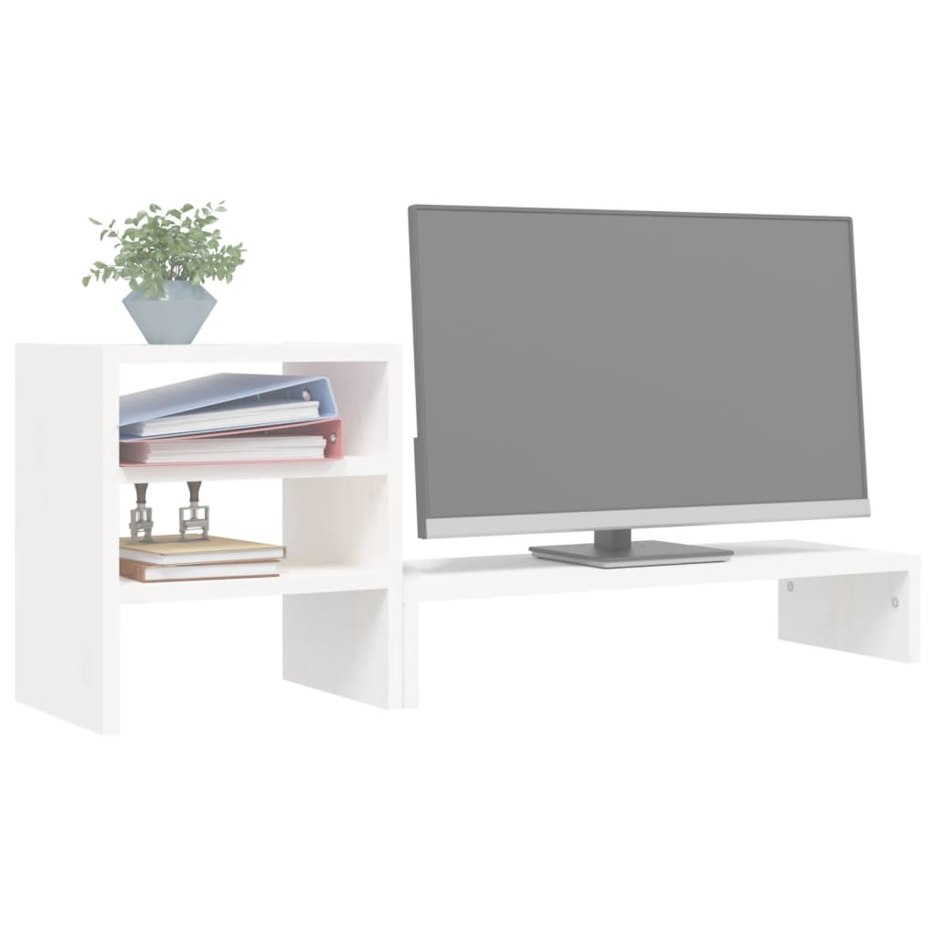 vidaXL Suport pentru monitor, alb, 81x20x30 cm, lemn masiv pin