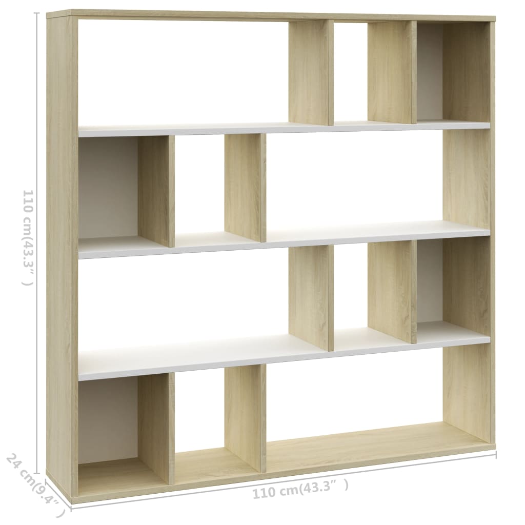 vidaXL Bibliotecă/Separator cameră alb&stejar Sonoma 110x24x110 cm PAL
