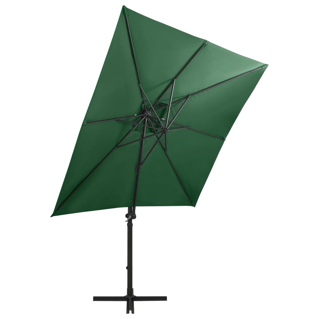 vidaXL Umbrelă suspendată cu stâlp și LED-uri, verde, 250 cm