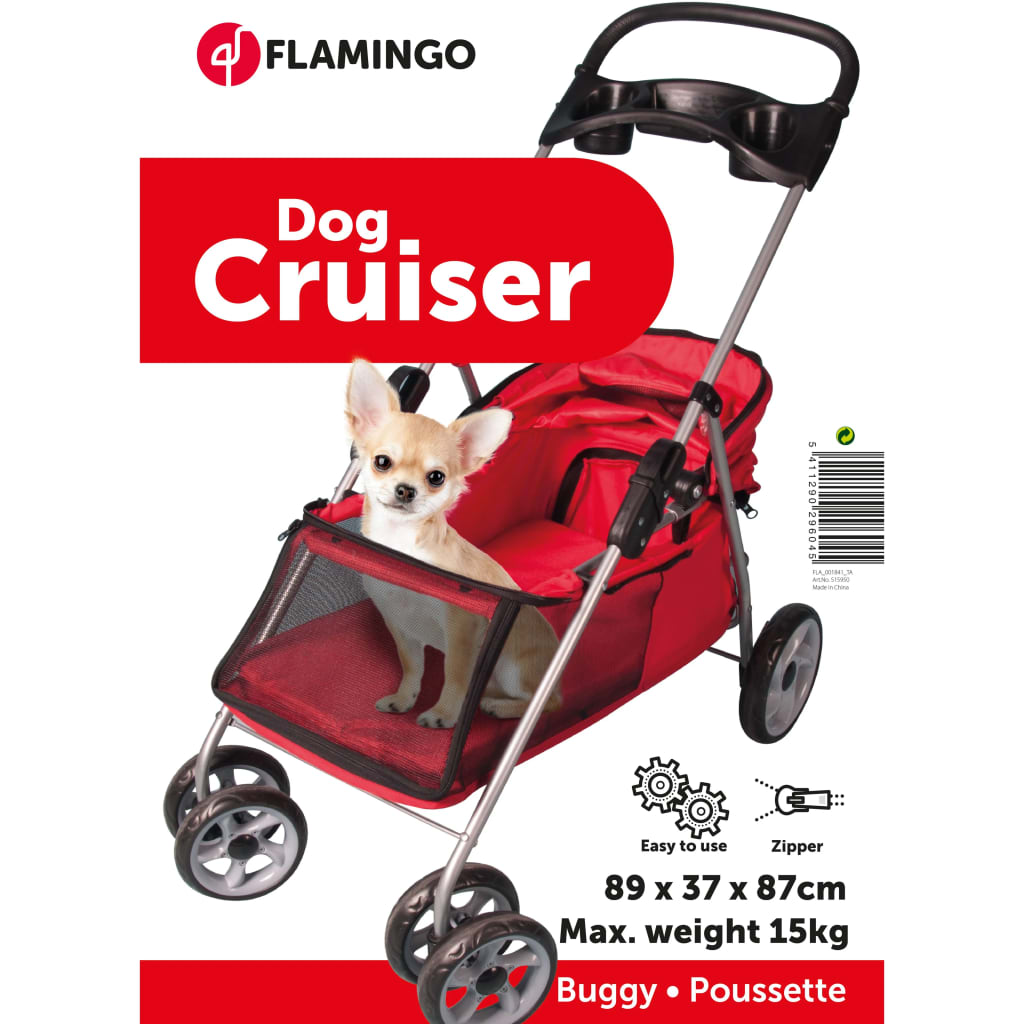 FLAMINGO Cărucior pentru câini, roșu, 89x37x87 cm