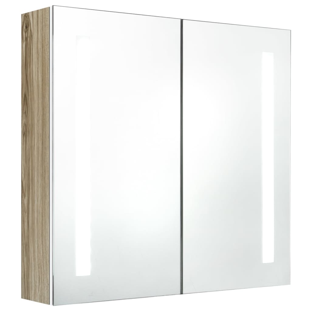 vidaXL Dulap de baie cu oglindă și LED, alb și stejar, 62x14x60 cm