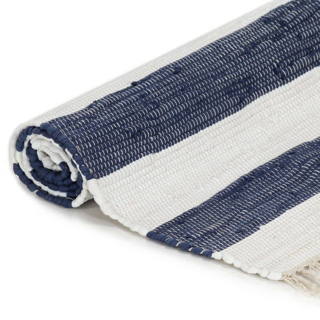 vidaXL Covor Chindi țesut manual, albastru și alb, 80 x 160 cm, bumbac