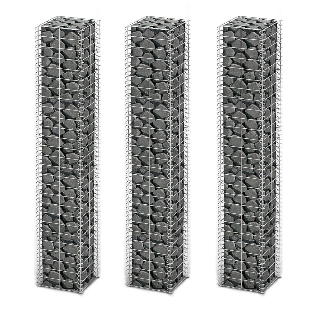 vidaXL Set gabioane, 3 buc, sârmă galvanizată, 25 x 25 x 150 cm