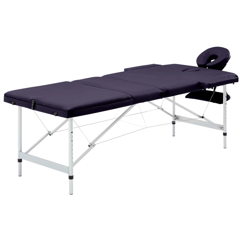 vidaXL Masă de masaj pliabilă, 3 zone, violet, aluminiu