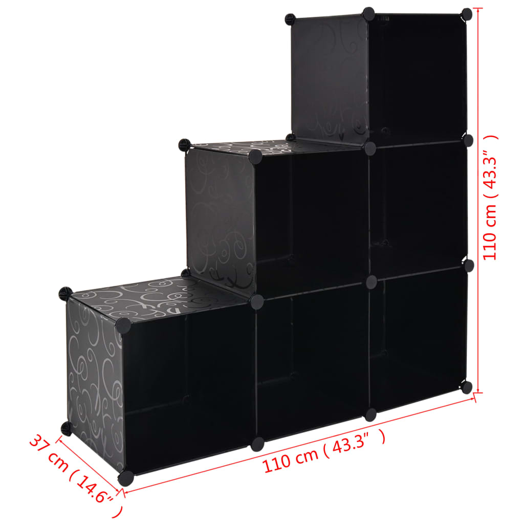 vidaXL Dulap de depozitare tip cub, 6 compartimente, negru