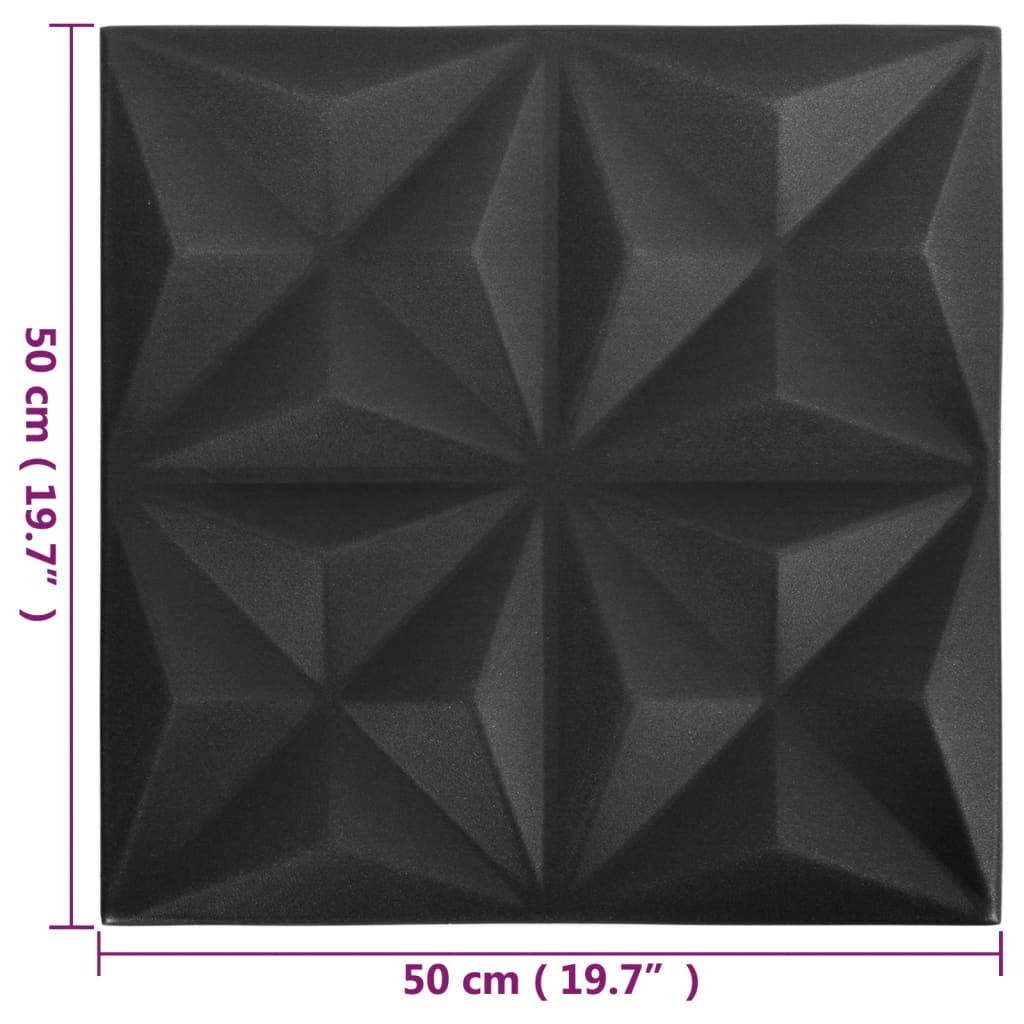 vidaXL Panouri de perete 3D 24 buc. negru 50x50 cm model origami 6 m²
