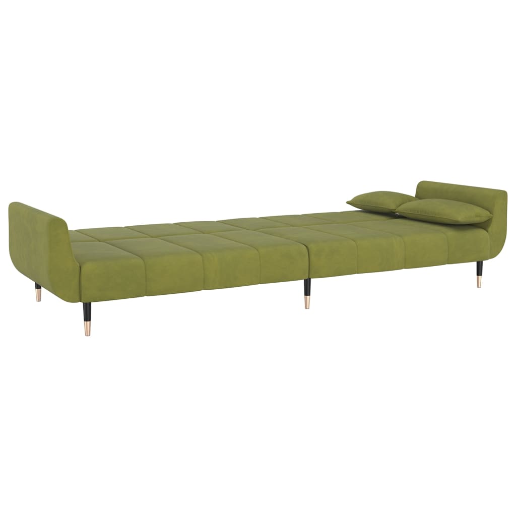 vidaXL Canapea extensibilă 2 loc.,taburet&2 perne,textil,verde deschis