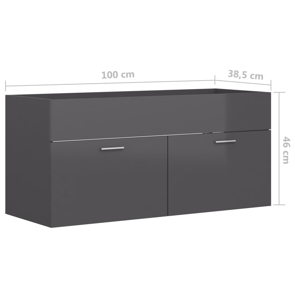 vidaXL Dulap de chiuvetă, gri extralucios, 100x38,5x46 cm, PAL