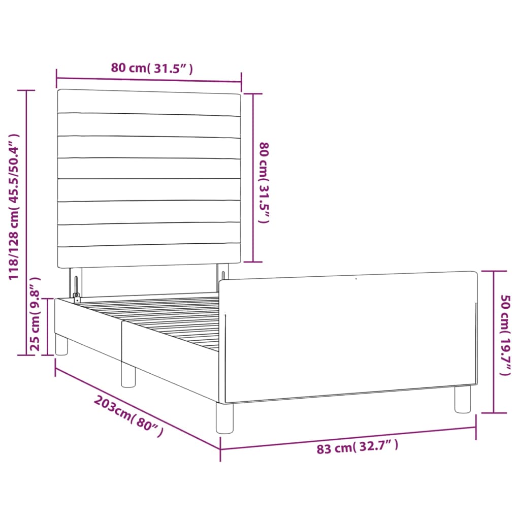 vidaXL Cadru de pat cu tăblie, gri deschis, 80x200 cm, catifea