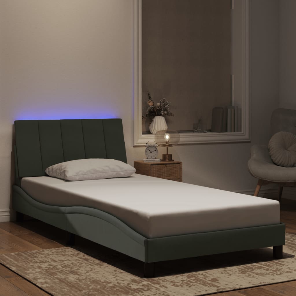 vidaXL Cadru de pat cu lumini LED, gri deschis, 100x200 cm, catifea