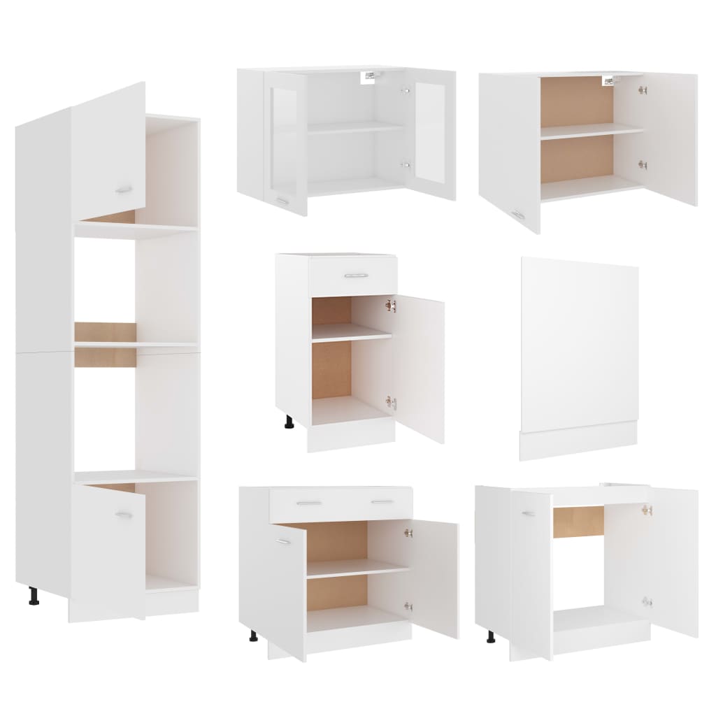 vidaXL Set dulapuri de bucătărie, 7 piese, alb, lemn prelucrat
