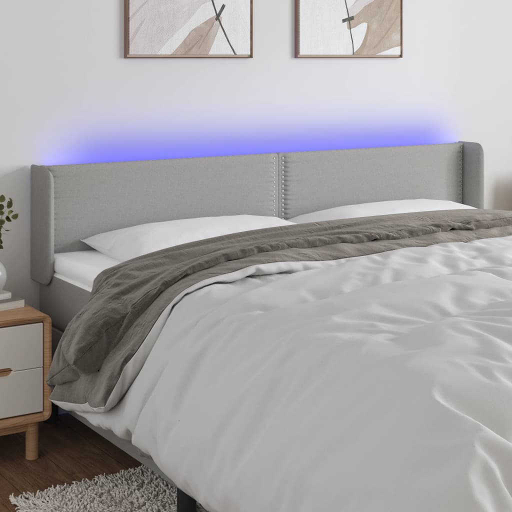 vidaXL Tăblie de pat cu LED, gri deschis, 163x16x78/88 cm, textil