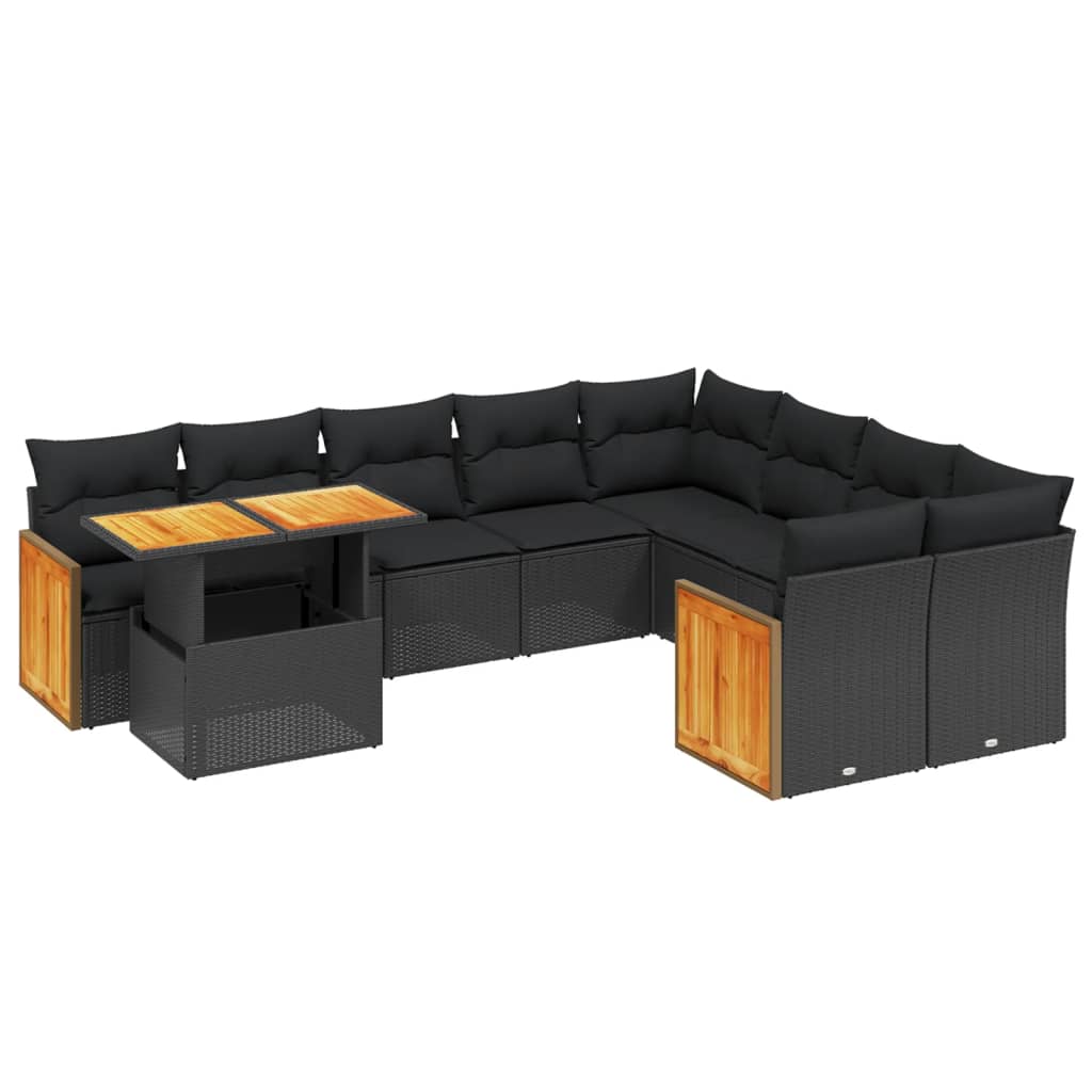 vidaXL Set canapele de grădină cu perne, 10 piese, negru, poliratan