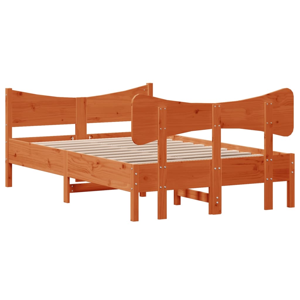 vidaXL Cadru de pat cu tăblie, maro ceruit, 120x200 cm, lemn masiv pin