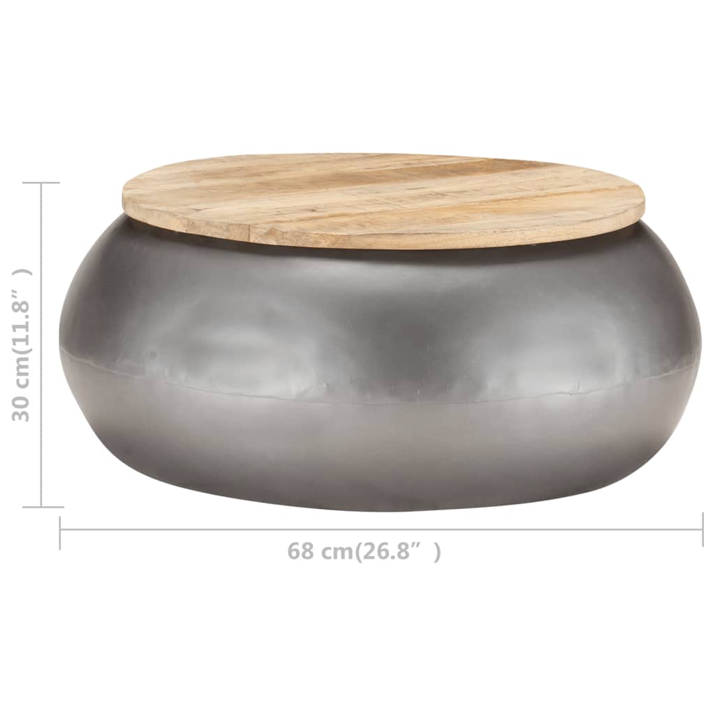 vidaXL Măsuță de cafea, gri, 68x68x30 cm, lemn masiv de mango