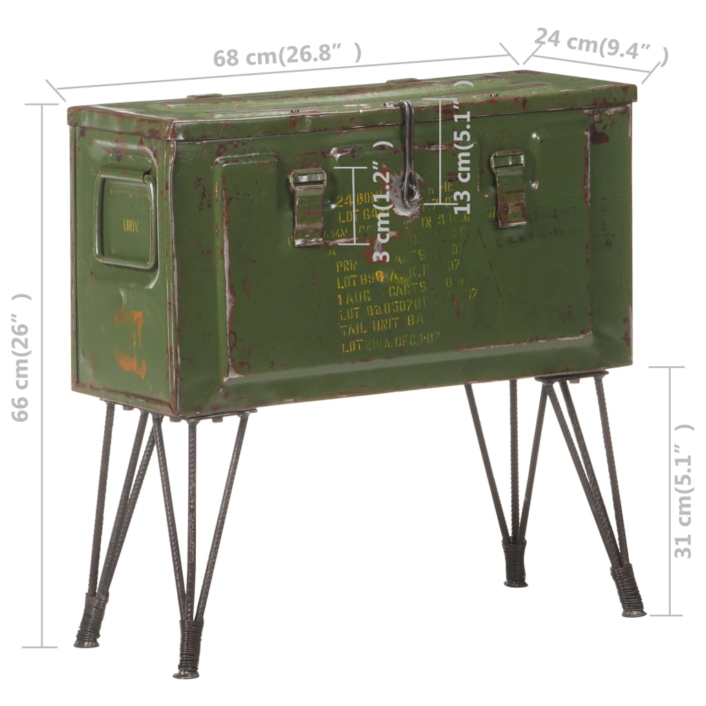 vidaXL Cufăr de depozitare, stil militar, 68 x 24 x 66 cm, fier