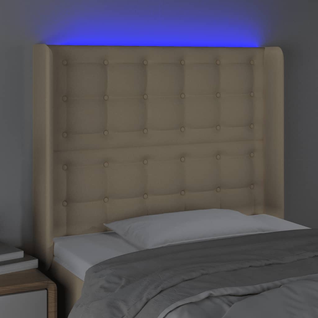 vidaXL Tăblie de pat cu LED, crem, 83x16x118/128 cm, textil