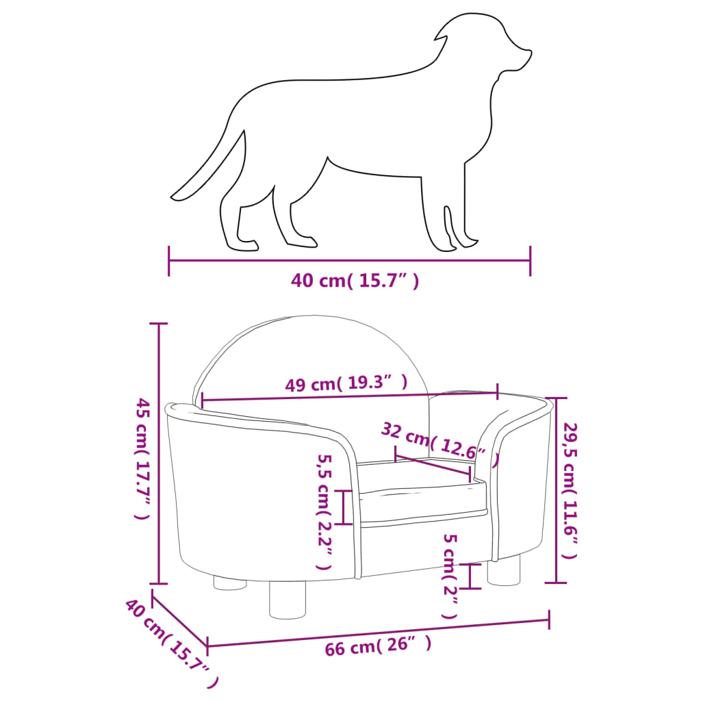vidaXL Pat de câini, gri deschis, 66x40x45 cm, catifea