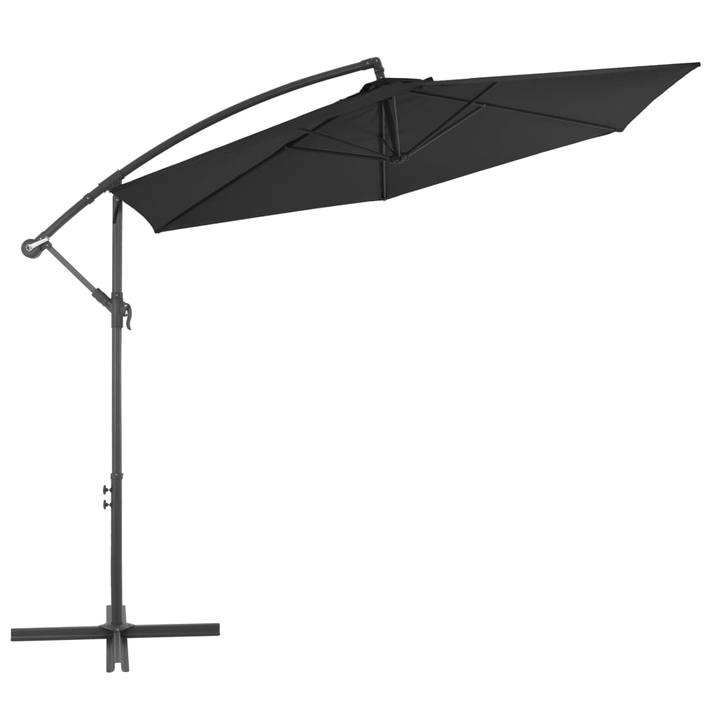 vidaXL Umbrelă suspendată cu stâlp din aluminiu, negru, 300 cm