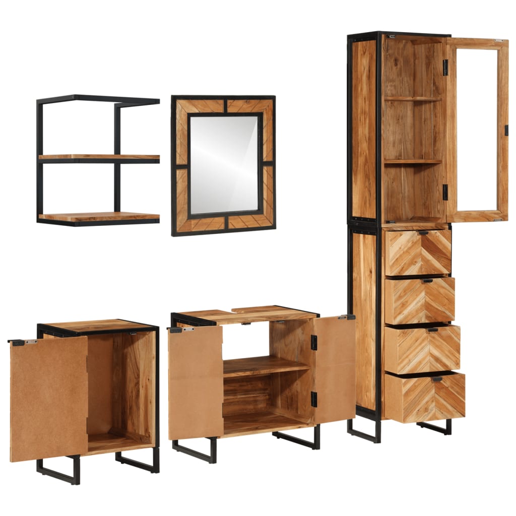 vidaXL Set mobilier de baie, 5 piese, fier și lemn masiv de acacia