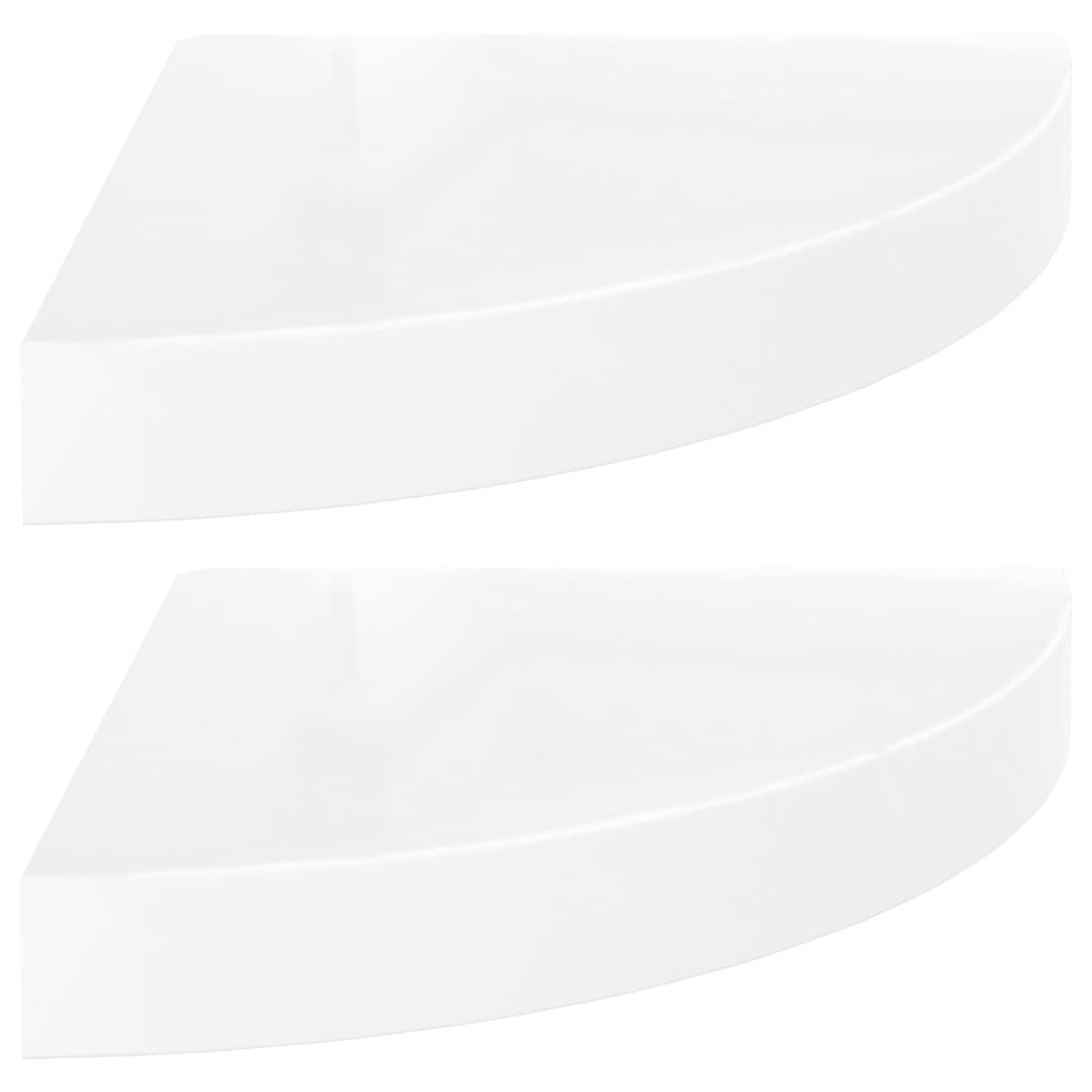 vidaXL Rafturi colț perete, 2 buc., alb extralucios, 25x25x3,8 cm, MDF