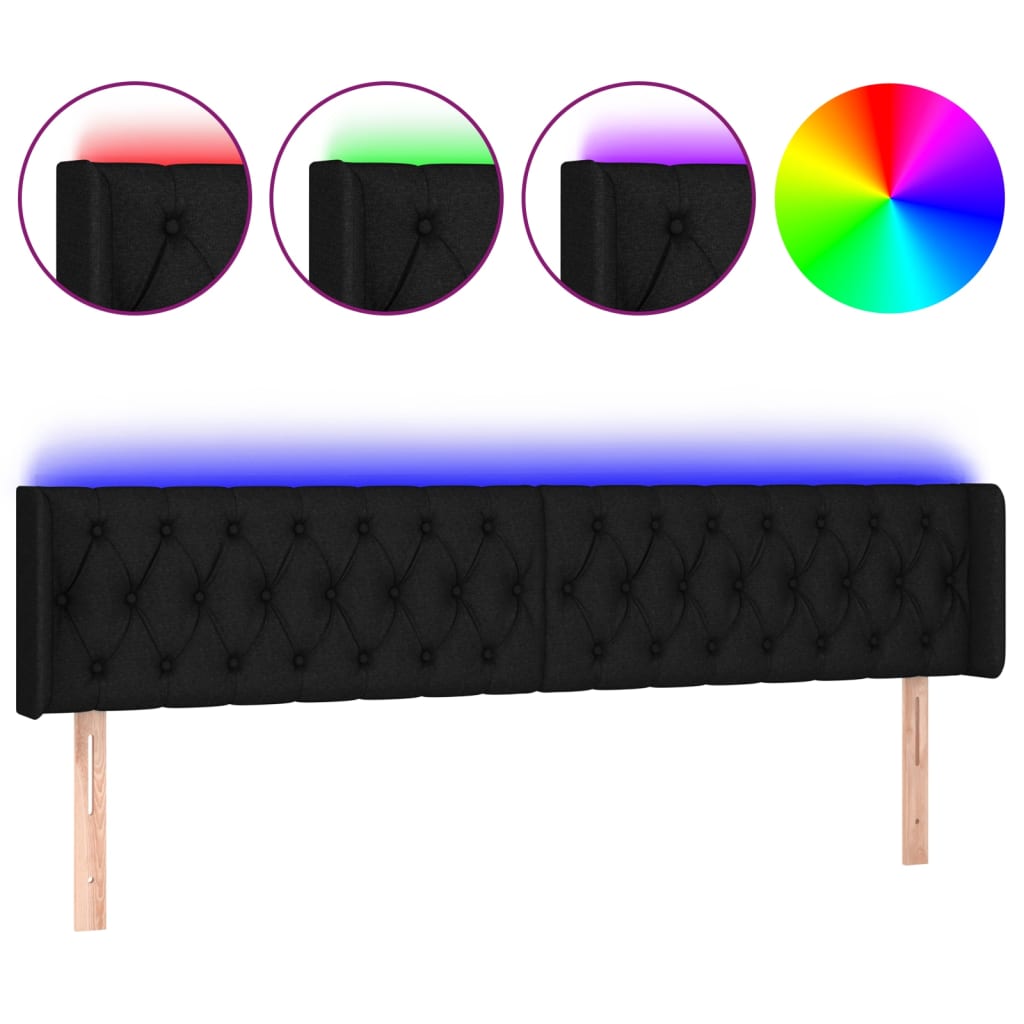 vidaXL Tăblie de pat cu LED, negru, 183x16x78/88 cm, textil