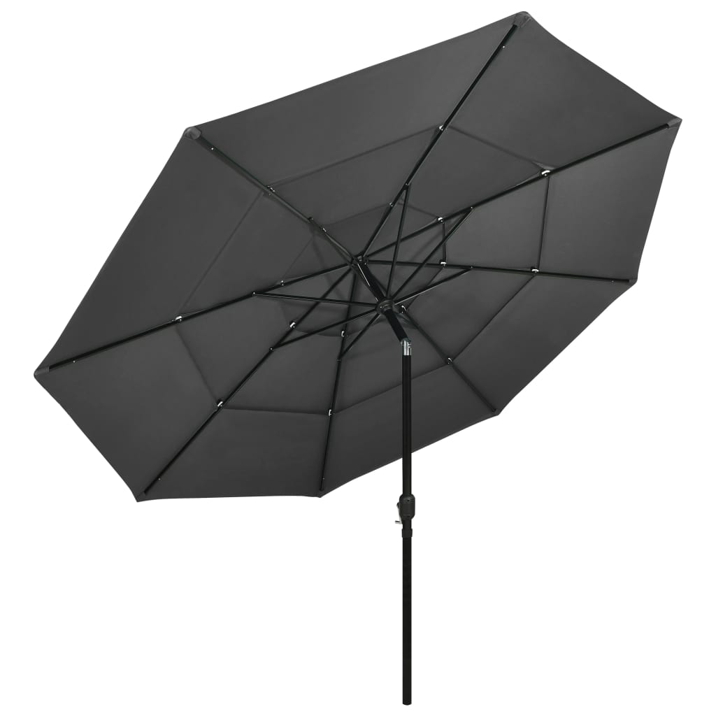 vidaXL Umbrelă de soare 3 niveluri, stâlp de aluminiu, antracit, 3,5 m