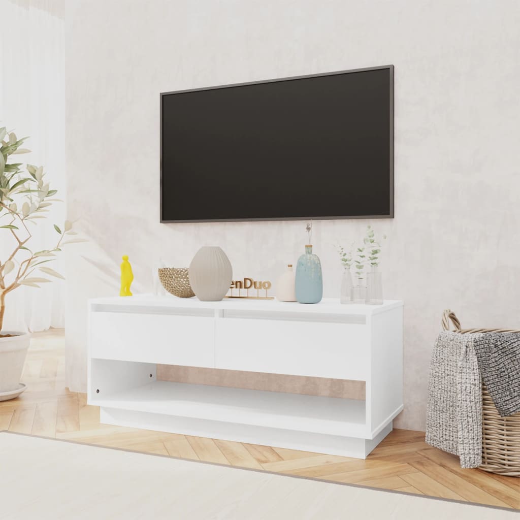 vidaXL Comodă TV, alb extralucios, 102x41x44 cm, PAL