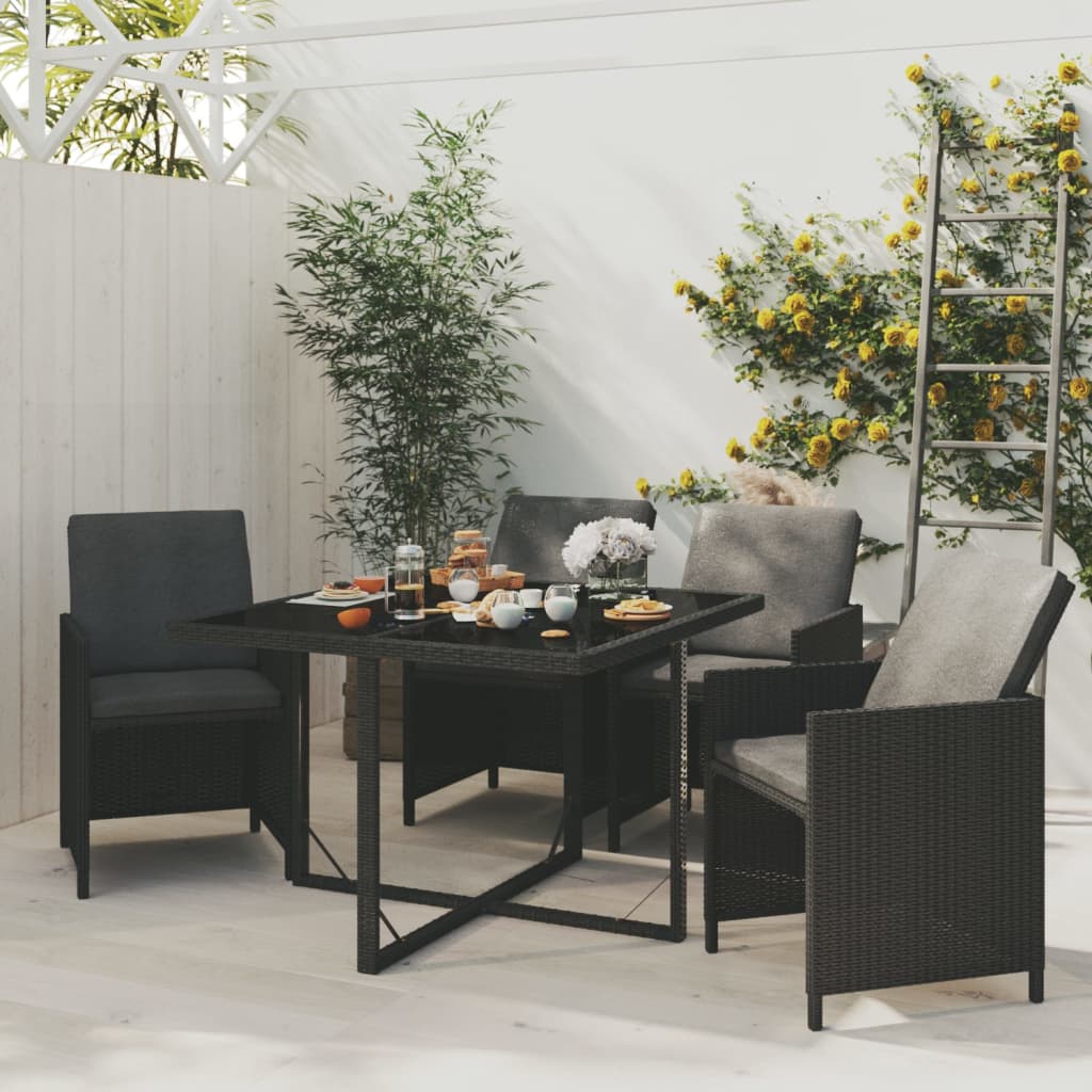 vidaXL Set de masă pentru grădină cu perne, 5 piese, negru, poliratan