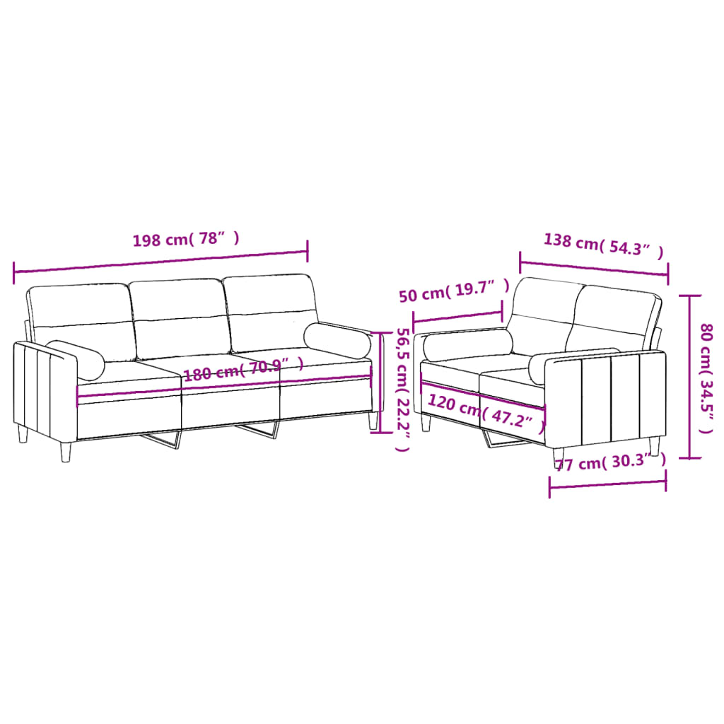vidaXL Set de canapele cu perne, 2 piese, gri închis, material textil