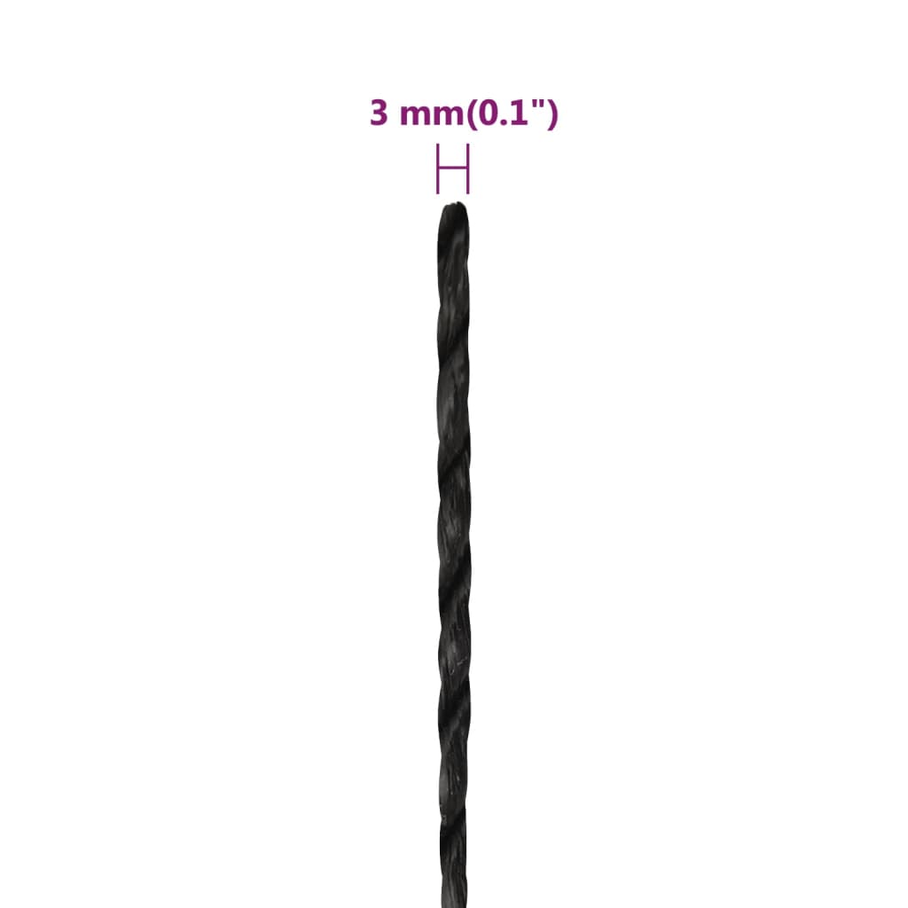 vidaXL Frânghie de lucru, negru, 3 mm, 50 m, polipropilenă