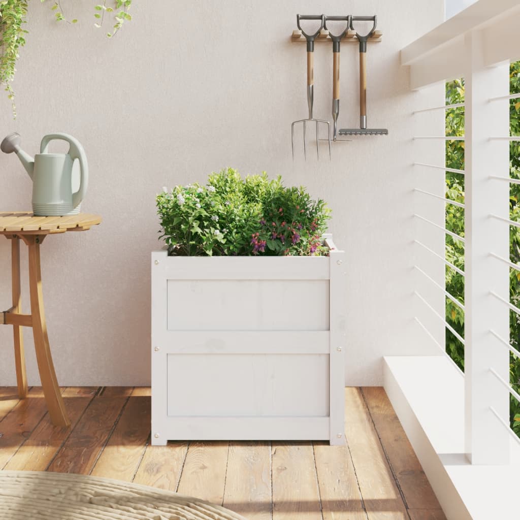 vidaXL Jardiniere de grădină, 50x50x50 cm, alb lemn masiv de pin