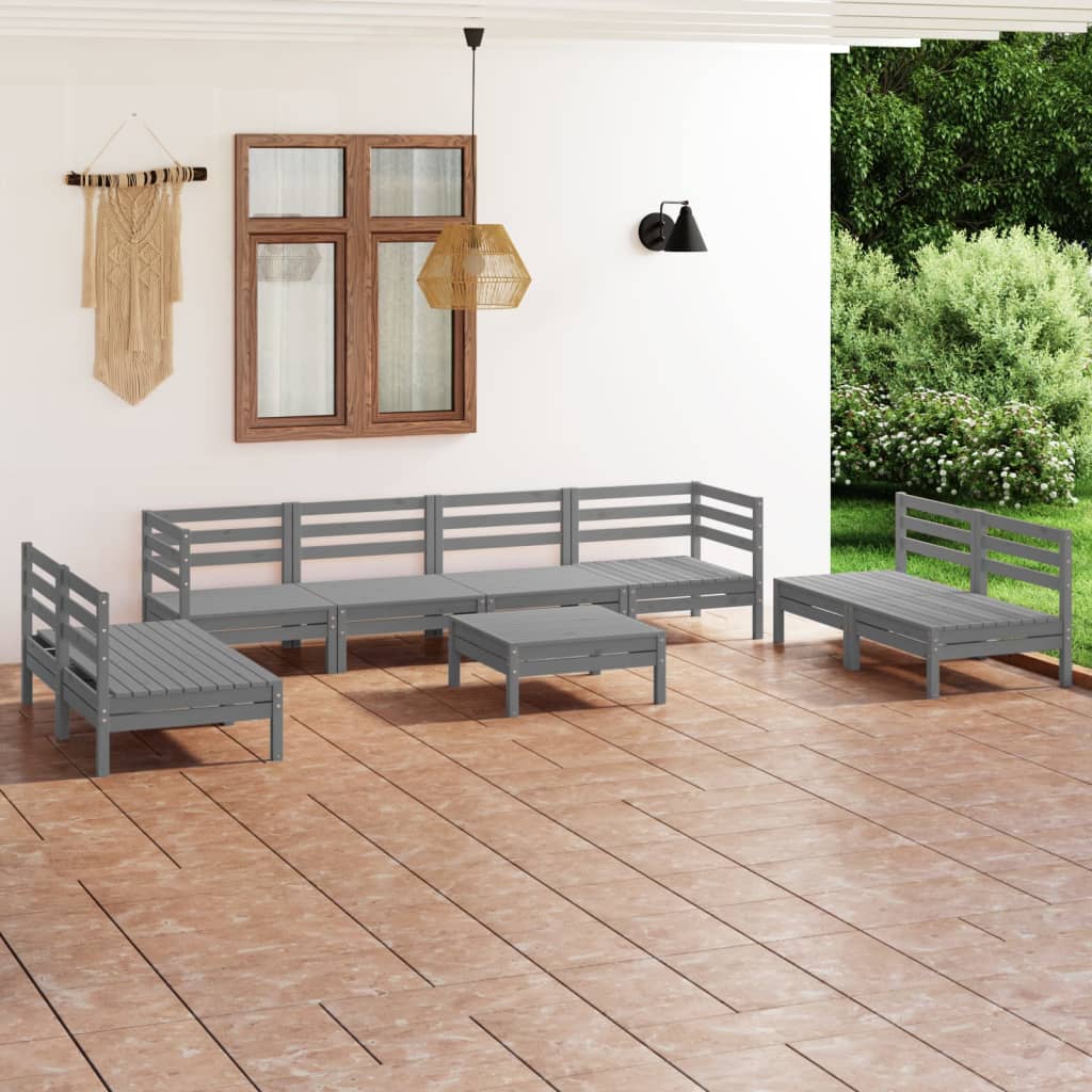 vidaXL Set mobilier de grădină, 9 piese, gri, lemn masiv de pin