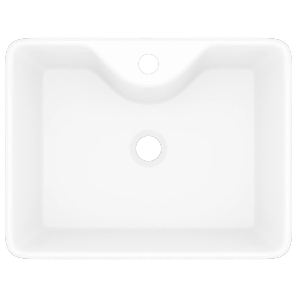 Chiuvetă de baie pătrată din ceramică cu gaură pentru robinet, alb