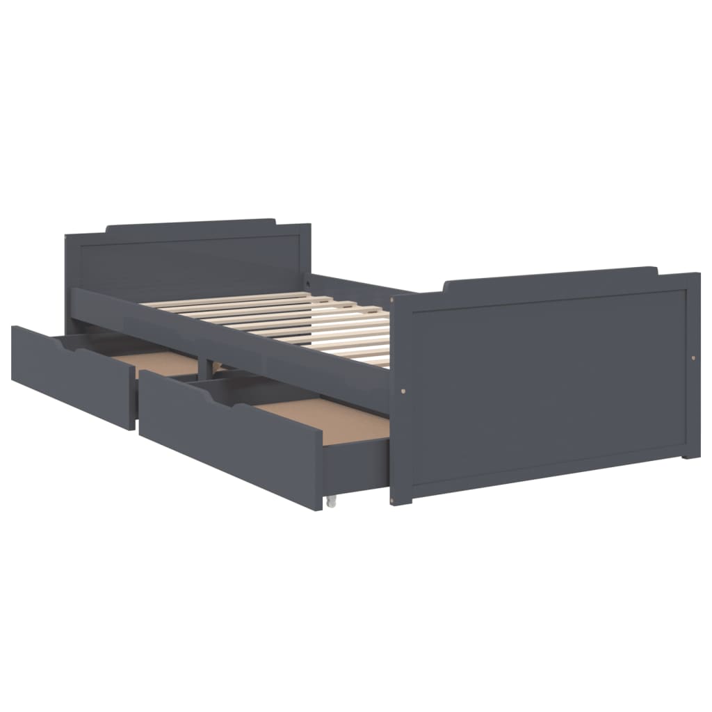 vidaXL Cadru de pat cu sertare, gri închis, 90x200 cm, lemn de pin