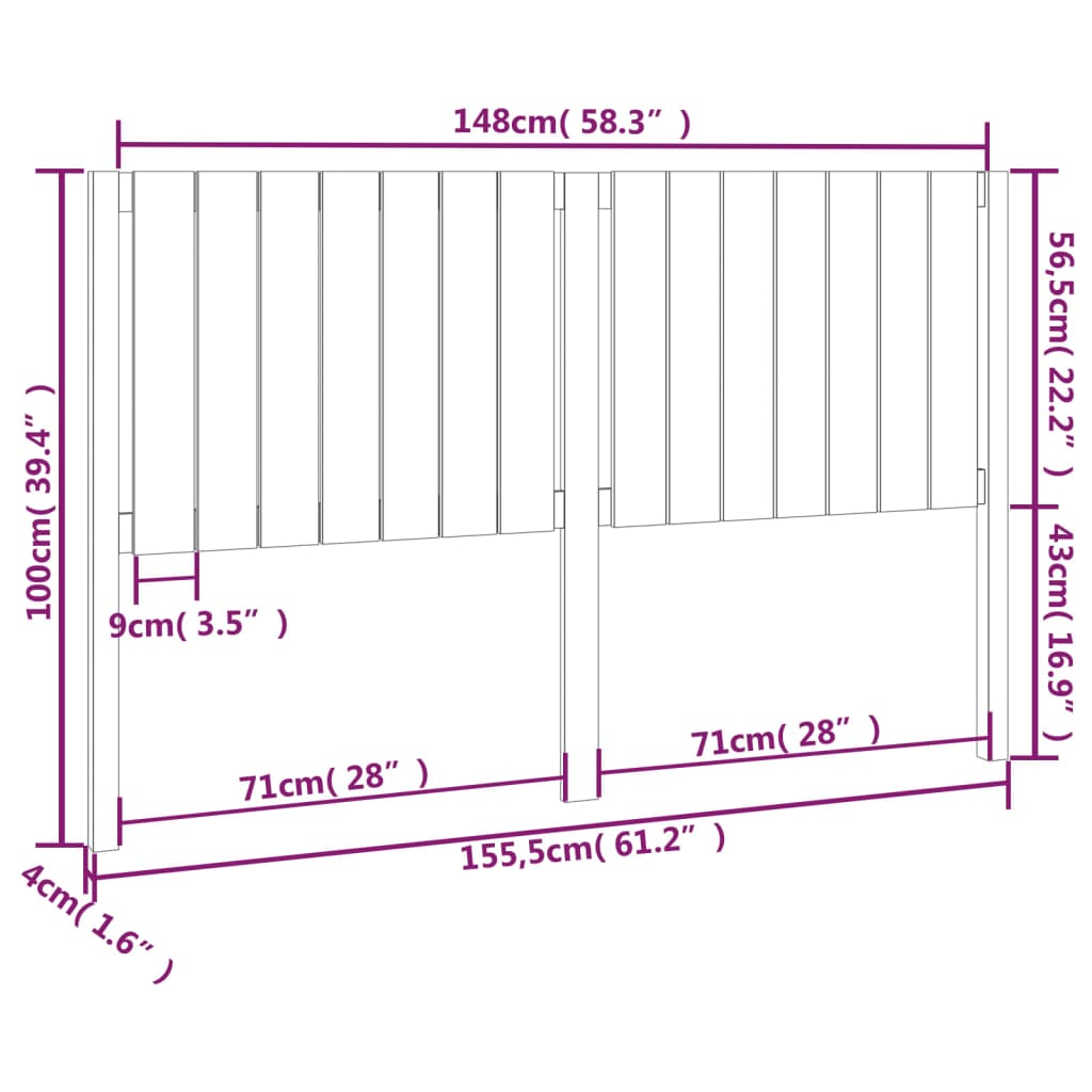 vidaXL Tăblie de pat, gri, 155,5x4x100 cm, lemn masiv de pin