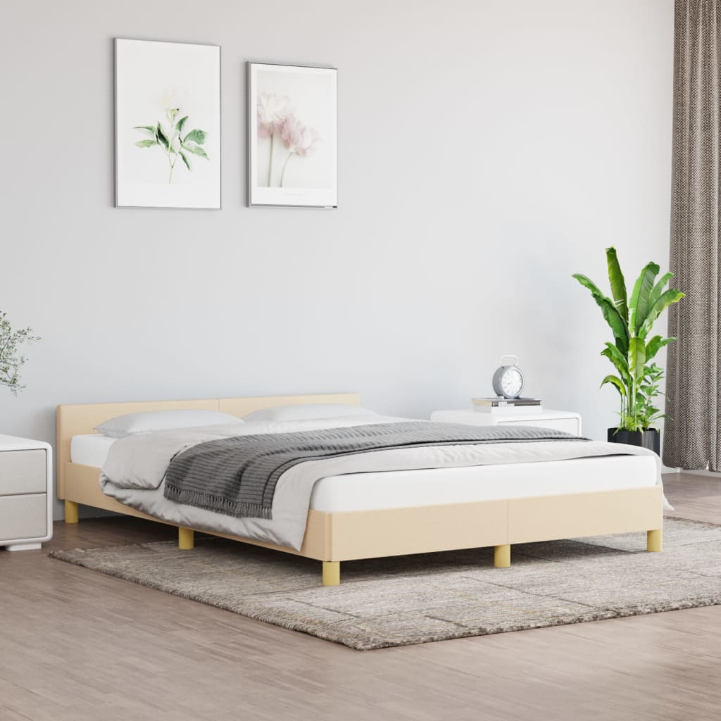 vidaXL Cadru de pat cu tăblie, crem, 140x200 cm, textil