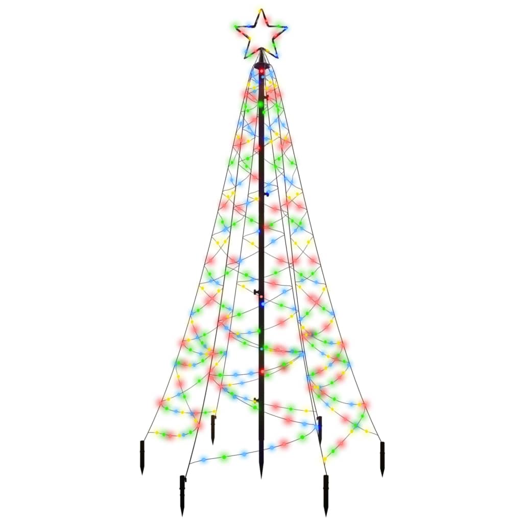 vidaXL Brad de Crăciun cu țăruș, 200 LED-uri, multicolor, 180 cm