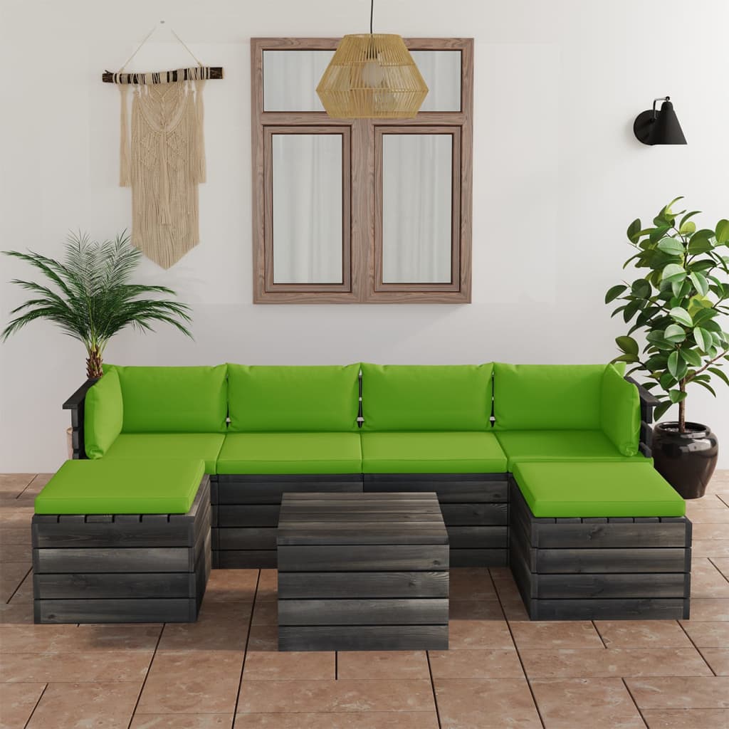 vidaXL Set mobilier grădină din paleți cu perne 7 piese lemn masiv pin