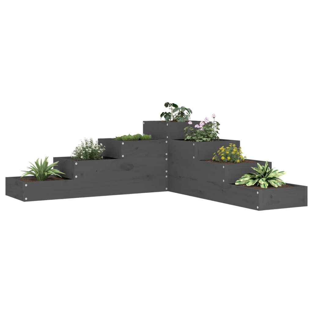 vidaXL Jardinieră grădină cu 4 niveluri, gri, 106x104,5x36 cm lemn pin
