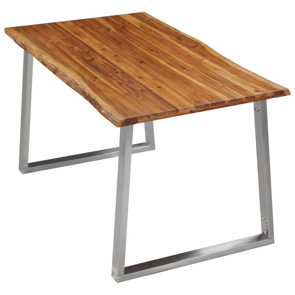 vidaXL Masă de bucătărie, 140x80x75 cm, lemn acacia & oțel inoxidabil