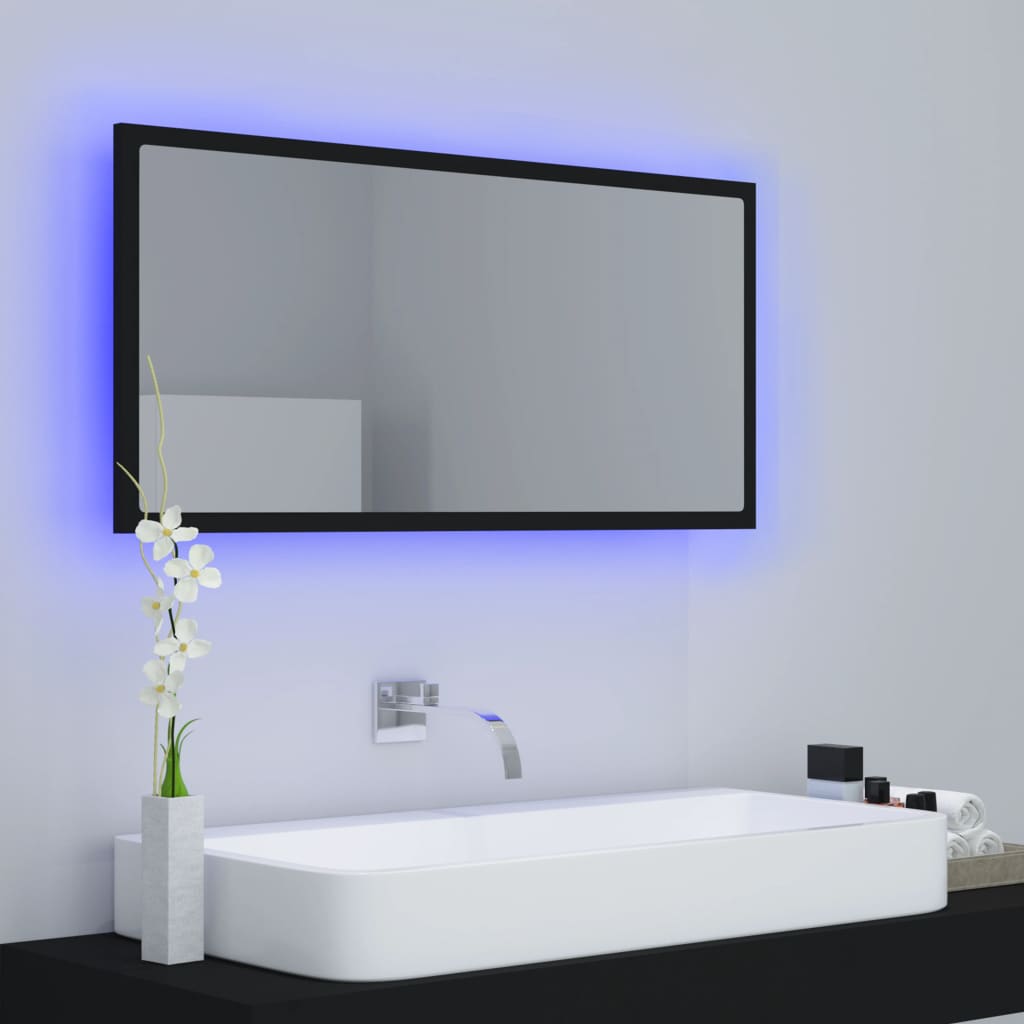 vidaXL Oglindă de baie cu LED, negru, 90x8,5x37 cm, acril