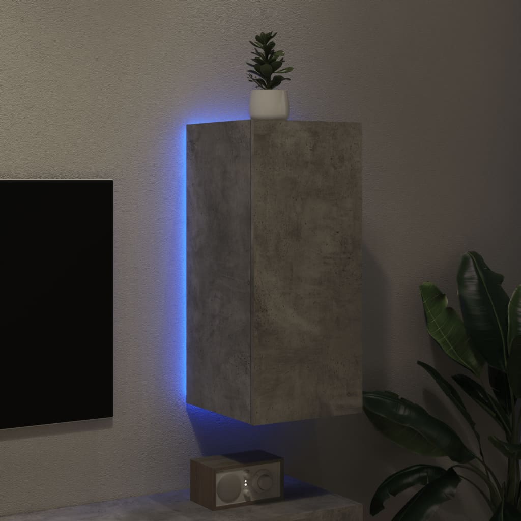 vidaXL Comodă TV de perete cu lumini LED, gri beton, 30,5x35x70 cm